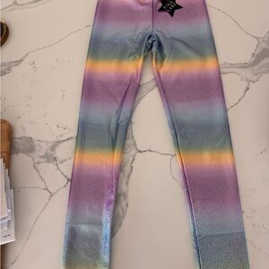 Sparkly Pastel Striped Kids Leggings pixielane 11/12